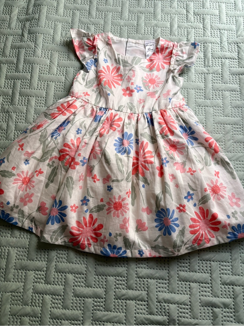 Carter's Cream Cotton Dress with Peach & Blue Floral Print